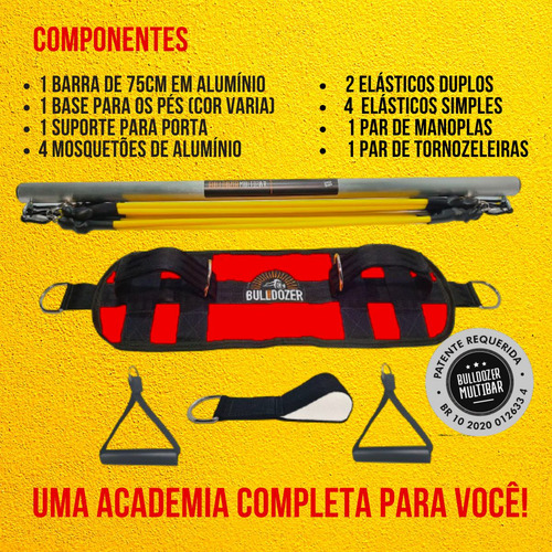 Kit Elástico Com Barra Bulldozer Treino Exercício Em Casa