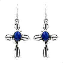 Comprar Aros Cruz Núcleo Lapislázuli Natural Plata Fina 925 | E258