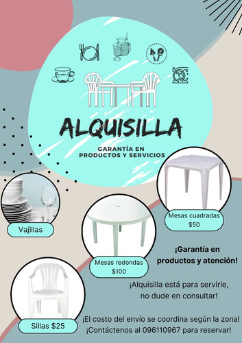 Alquiler De Sillas, Mesas Y Vajillas - 096110967