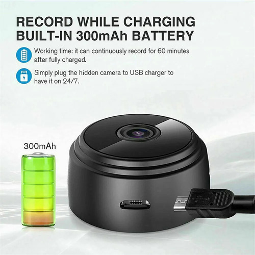 Imagem 2 de 6 de Mini Câmera Espiã A9 Wifi Com Sensor E Visão Noturna Cor Preto