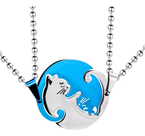 Collar Parejas Acero Inoxidable Yin Yang Gato Mujer Y Hombre