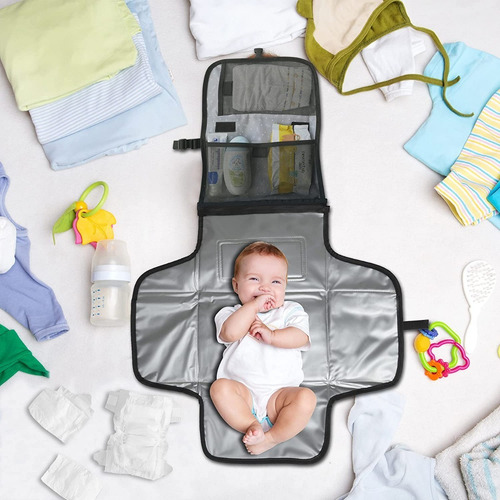 Cambiador De Pañales Portátil Impermeable Con Almohada Enovo Color Gris