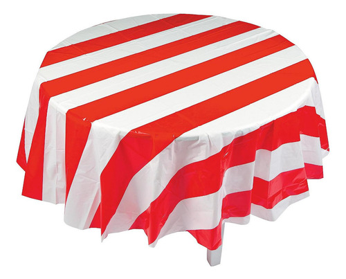 Mantelete De Plástico Redondo De Rayas Rojas Y Blancas Fun E