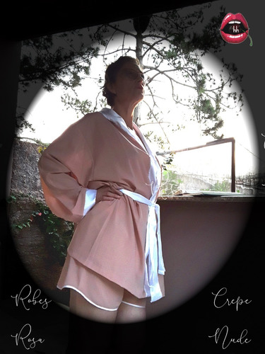 Kit Robe Crepe Rosa Nude Com Shorts Doll - Tamanho Gg