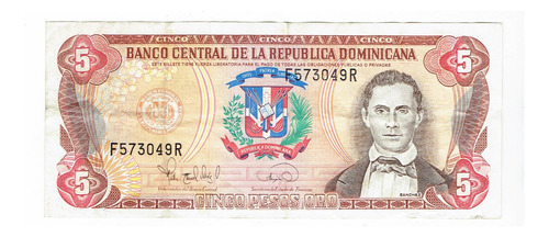 Billete De República Dominicana, 5 Pesos Oro, 1995. Jp