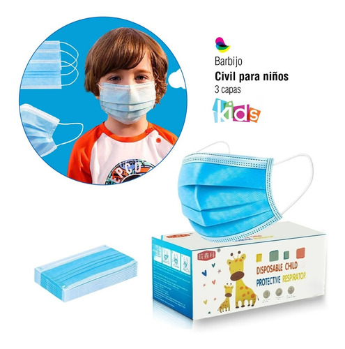 Imagen 6 de 8 de Barbijo Tricapa Niños Celeste X 300 Unidades Con Certifica