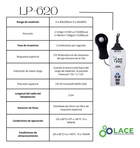 Luxómetro 0 A 400, 000lux Lace Lp-620