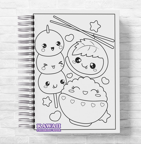Libro Colorear Kawaii + Stickers + Chapita Regalo