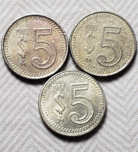 3 Monedas De Colección De 5 Pesos Mx 1985 Y 1987