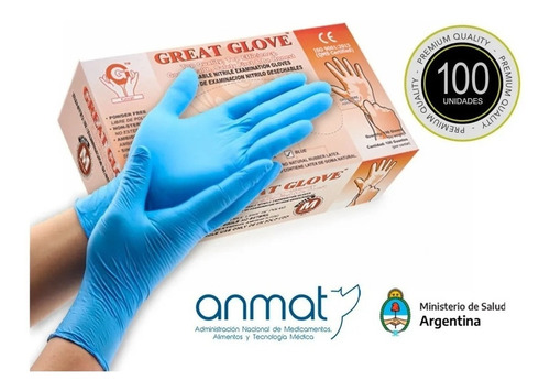 Imagen 1 de 6 de Guantes Nitrilo Kit X100 Unidades Para Alimentos Salud