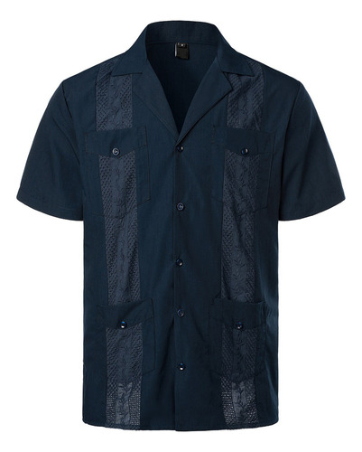 Camisa Guayabera Cubana Con Cuello Revere Para Hombre, Manga