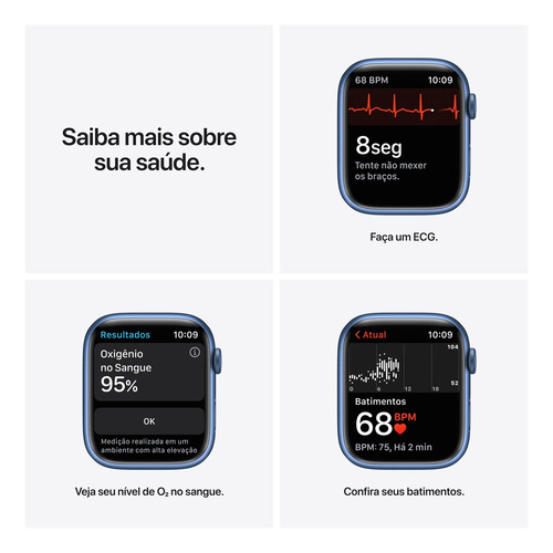 Imagem 5 de 9 de Apple Watch Series 7 (GPS, 45mm) - Caixa de alumínio azul - Pulseira esportiva azul-abissal