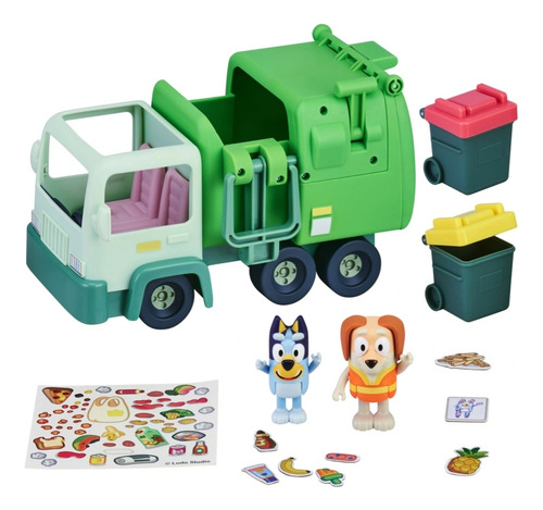Set Bluey Camión De Basura Garbage Truck 2 Muñecos Articulab