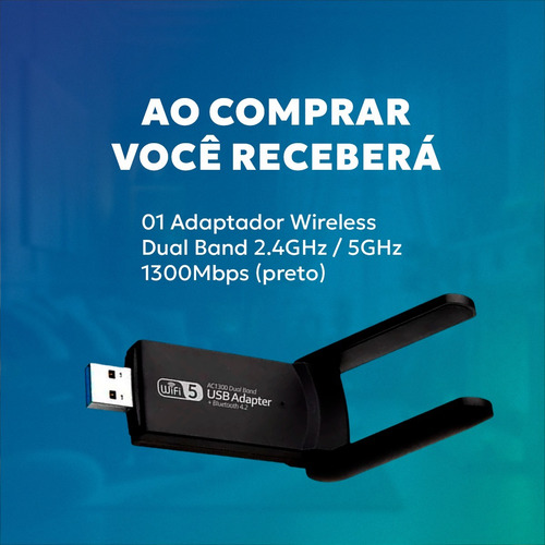 Adaptador Placa De Rede Wifi Usb 2.4 E 5ghz 1300 Mbps Turbo