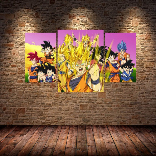 Mural Cuadro Triptico 70x40 Dragon Ball Dbz Anime Goku