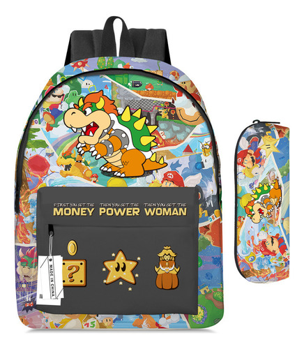 Mochila Escolar Mario Student Con Estuche Para Lápices