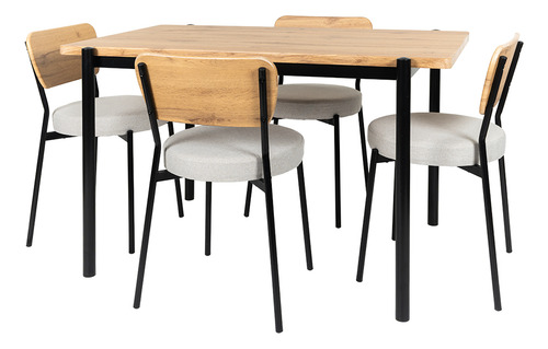 Comedor Rectangular 4 Sillas Mdf/metal Moderno Minimalista Natural Liso