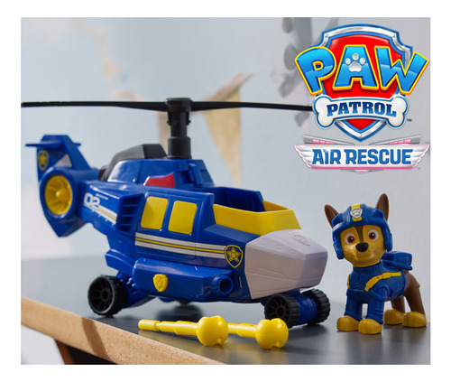 Paw Patrol: Air Rescue, Figura De Acción De Chase Y Vehículo Hero Helicopter Con Lanzador De Proyectiles Y 2 Proyectiles, Juguetes Para Niños Y Niñas A Partir De 3 Años