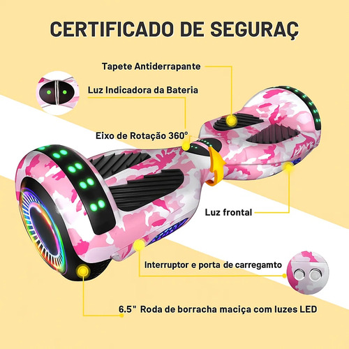 6.5''hoverboard Super Range Skate Elétrico Bluetooth Com Led