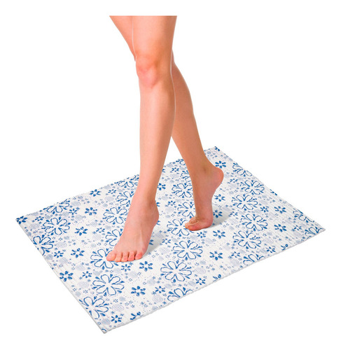 Tapete Absorbente Alfombrilla Secado Rápido Para Baño Color Blanco/azul