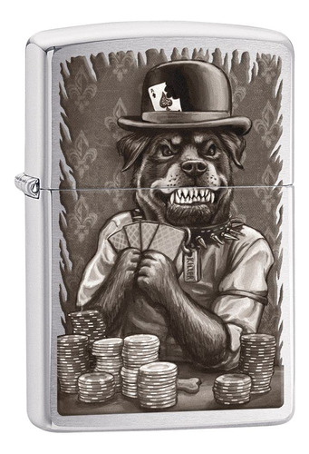 Zippo Encendedor - Poker Dog - Encendedor De Cromo Cepillado