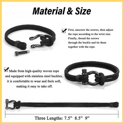 Pulsera Negra De Hombre Con Hebilla Herradura Estilo Rústico