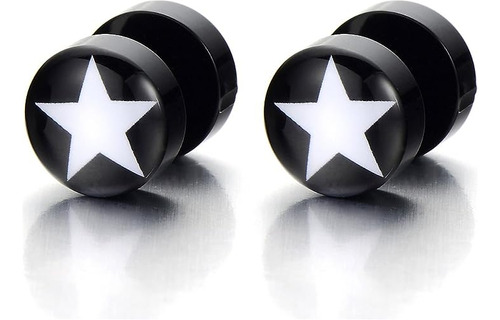 2pcs 10mm Negro Circulo Tornillo Aretes Con Estrella Azul Mu