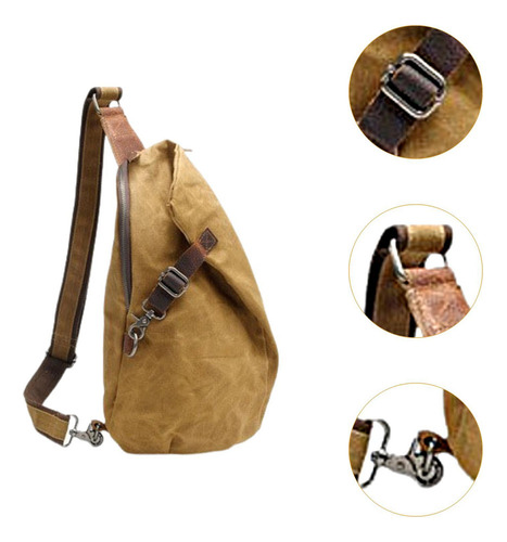 V Mochila De Lona Tipo Bandolera For Hombre, Informal, Caqui
