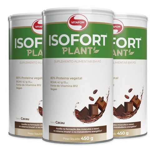 Kit 3 Isofort Plant Vitafor 450g Cacau