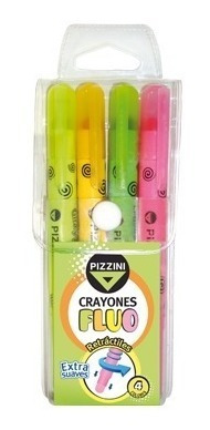 Crayones Pizzini Fluo Extra Suaves X 4 Unidades 9094!