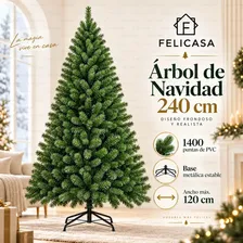 F FELICASA 2.4 Metros Arboles De Navidad Frondoso 1400 Ramas Decorados Navideñas De Ramificación Pino Navideños Decorados Decoraciones Material de PVC ignífugo Para Exteriores e Interiores Color Verde