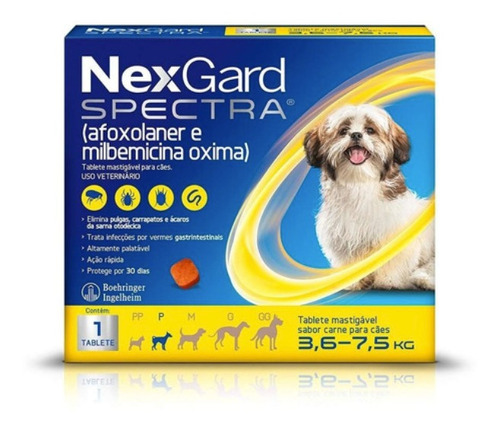 Nexgard Spectra Antipulgas E Carrapatos Cães De 3,6 A 7,5 Kg