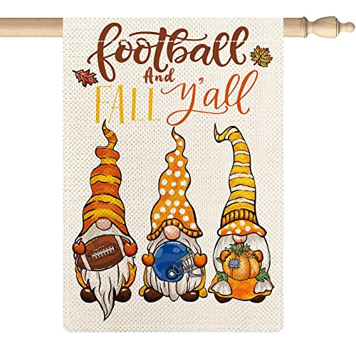 Fall Football Pumpkin Gnomes Welcome Garden Flag, Footb...