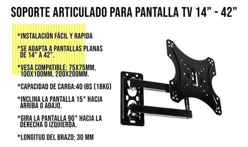 Soporte Fijo Pantallas Led Lcd 14 A 42 Pulgadas Universal
