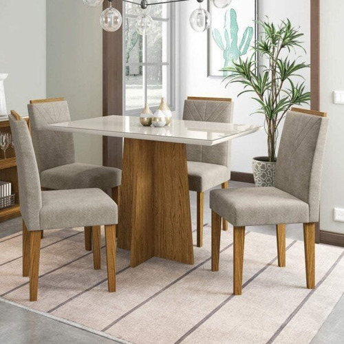 Conjunto Sala De Jantar Mesa 120cm E 4 Cadeiras Amanda New