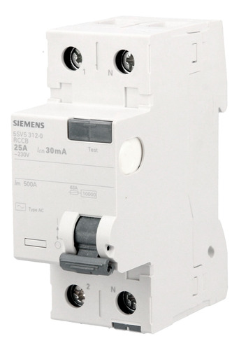 Disyuntor Siemens 25 Amperes Interruptor Diferencial 2 Polos