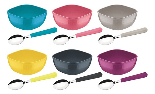 Juego Postre 12pzs Bowl + Cuchara Tramontina Pote Mix Color