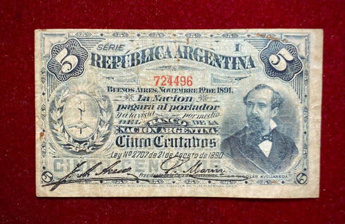 Billete 5 Centavos Argentina 1895 Bottero 1010 Caja Convers