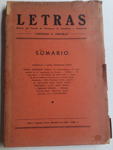Revista Letras N° 4 1946 Homenaje Pedro Henríquez Ureña