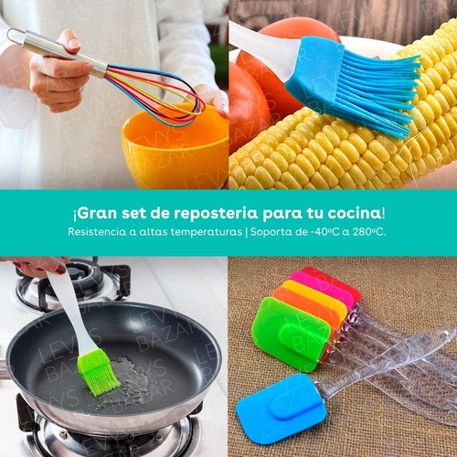 Imagen 3 de 9 de Set Reposteria Espatula + Pincel + Batidor Silicona Cocina