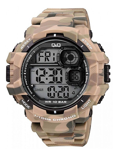 Reloj Q&q Caballero M143j003y Camuflaje Sumergible 100m Color de la correa Marrón