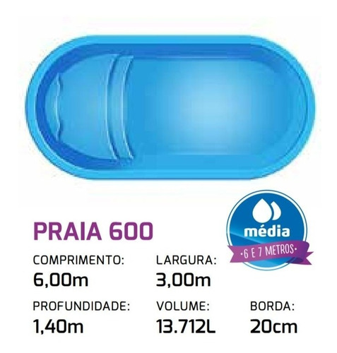 Piscina - Praia 600 - 6.00 X 3.00 X 1.40 - Pampa Piscinas