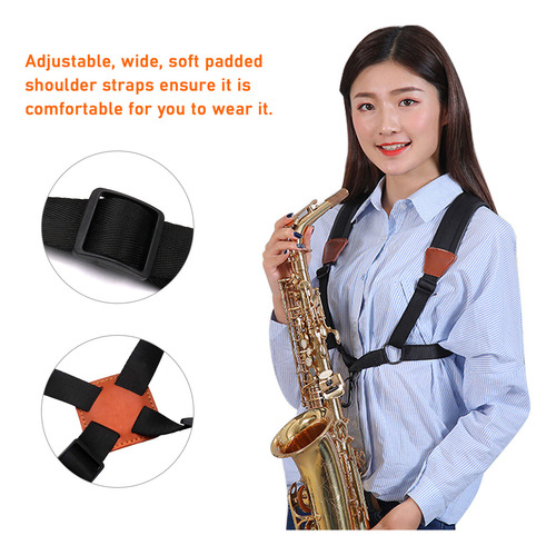 Correa Saxofón Ajustable Piel Acolchada Soprano Alto Baríton