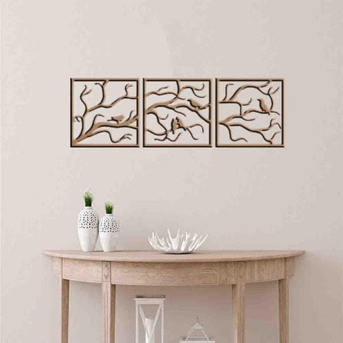 Marco decorativo con forma de pájaro hueco y ramificado - Mdf 3 mm 001