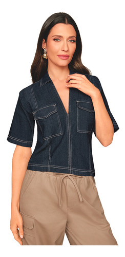 Camisa Mujer Mezclilla Bolsillos 401-11