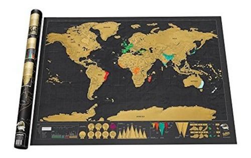 Imagen 6 de 6 de Mapa Mudi Raspable Didactico Negro Black Edition Viajeros