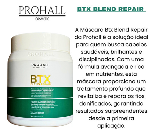 Prohall Btx Blend Repair Máscara 1l Hidratação E Brilho