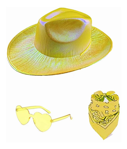 Sombrero Vaquero Disfraz Fiesta Pride Neón Rodeo + Gafas 3pz