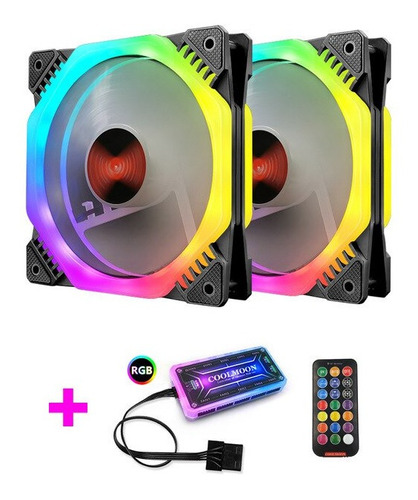 Pack 2 Ventiladores Argb Coolmoon 12cm, Box Rgb, Control Rem