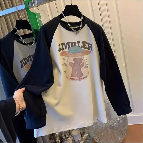 Camiseta Coreana De Oso De Dibujos Animados Con Mangas Raglá